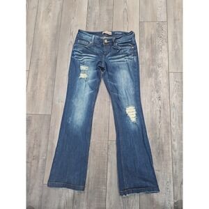 Wallflower Buttercup Bootcut Jeans Womens 7 Blue Stretch Denim Sequin Distressed